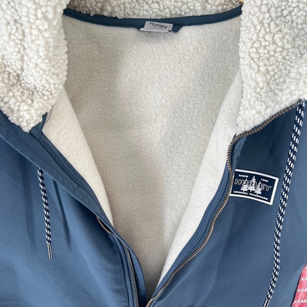 Hurley Sherpa Fleece Hoodie Mens XL Blue Cream Colorblock 1/4 Zip Anorak NEW - Picture 10 of 10